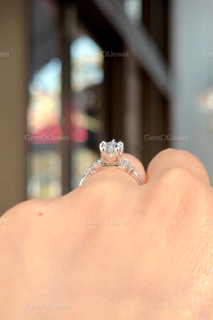 1.5 ct Pear Cut Diamond Ring, Pear Cut Moissanite Ring, 14K Solid Gold Engagement Ring With Round Side Diamond Solitaire Ring, Cluster Ring