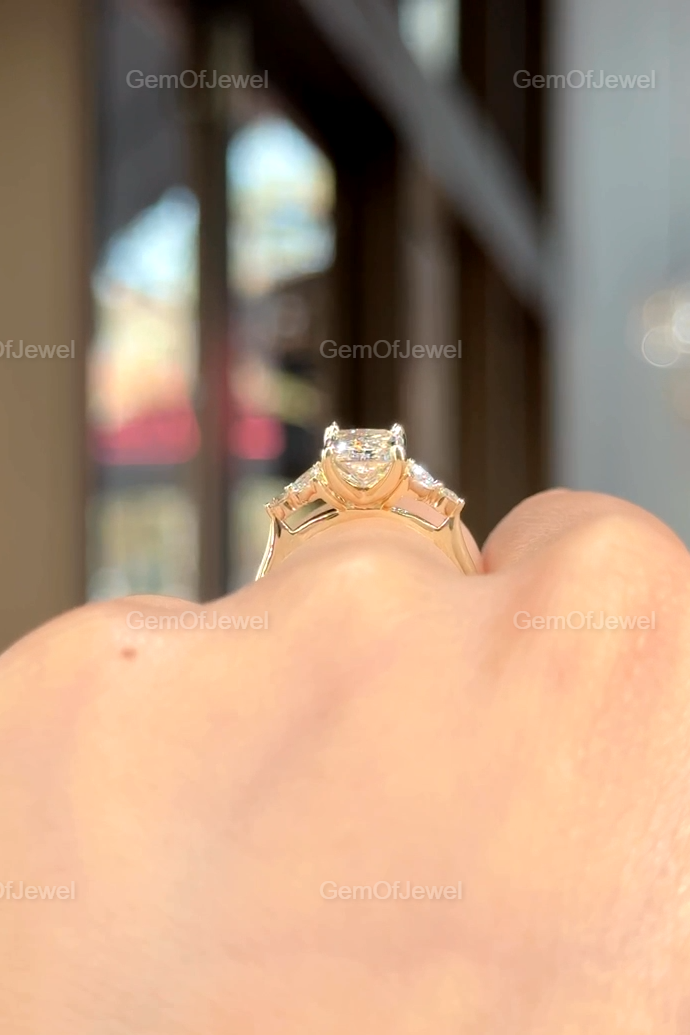 Radiant Cut Moissanite Ring, 2.5CT Radiant Cut Colorless Moissanite Engagement Ring, Marquise With Round Moissanite Diamond Anniversary Ring