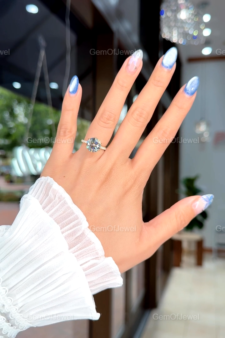 Round Moissanite Tulip Lotus Prong Engagement Ring, Flower Basket Diamond Ring, Petal Prong Ring, 4CT Round Diamond Moissanite Ring For Her