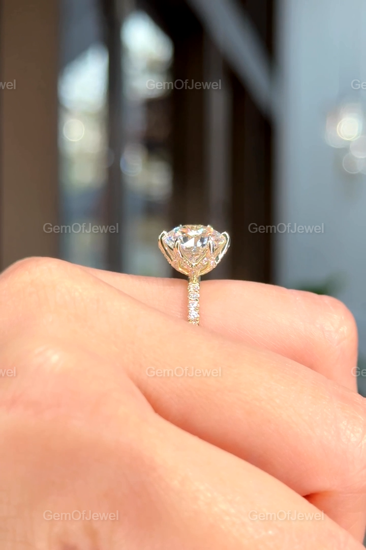 Round Moissanite Tulip Lotus Prong Engagement Ring, Flower Basket Diamond Ring, Petal Prong Ring, 4CT Round Diamond Moissanite Ring For Her