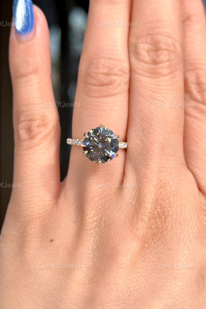 Round Moissanite Tulip Lotus Prong Engagement Ring, Flower Basket Diamond Ring, Petal Prong Ring, 4CT Round Diamond Moissanite Ring For Her