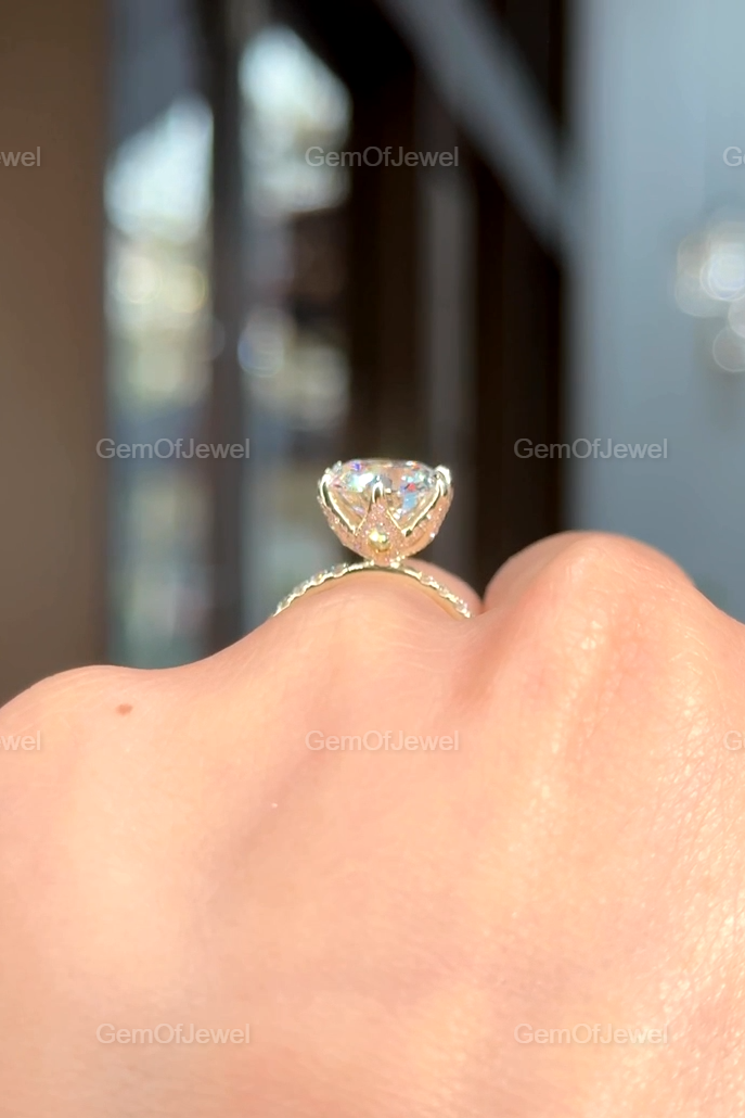 Round Moissanite Tulip Lotus Prong Engagement Ring, Flower Basket Diamond Ring, Petal Prong Ring, 4CT Round Diamond Moissanite Ring For Her