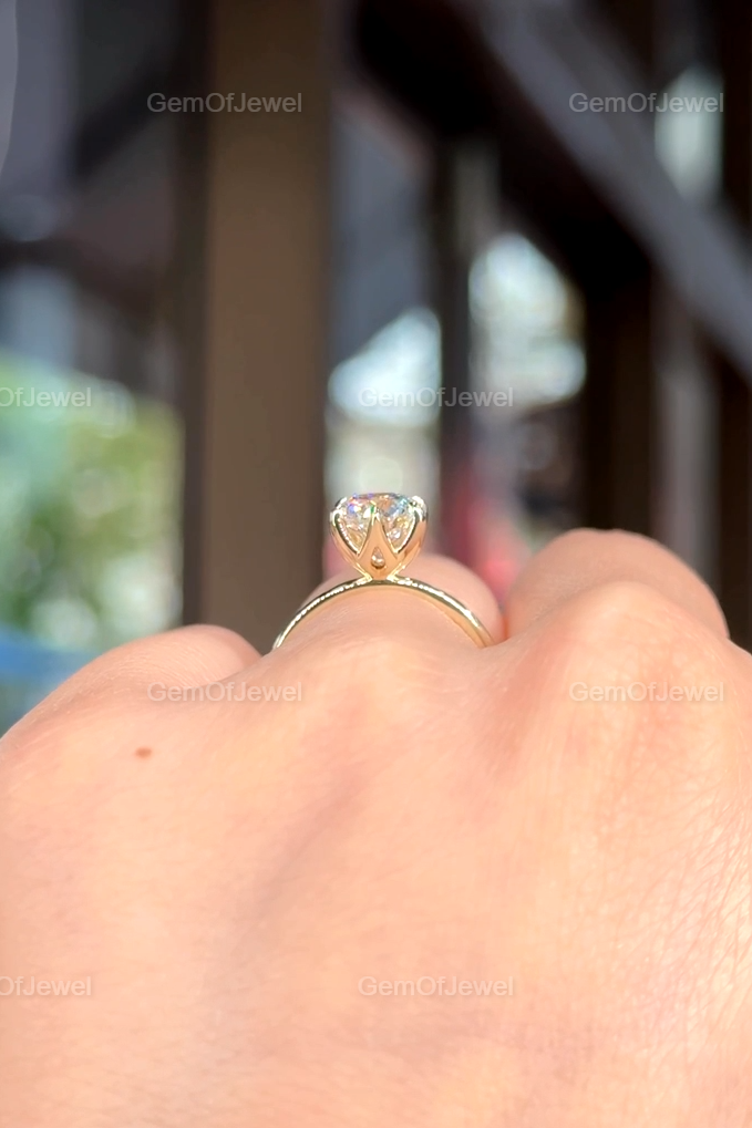 Round Moissanite With Diamond Engagement Ring, Lotus Prong 1.5CT With Solitaire Band, Six Petal Prong Bridal Ring, 1.50CT Round Cut Ring