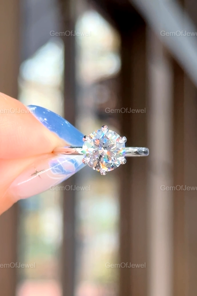 2CT Round Moissanite Ring, Round Engagement Ring, 14K Solid Gold Promise Ring, Round Solitaire Moissanite Bridal Ring, 6 Claw Prong Ring