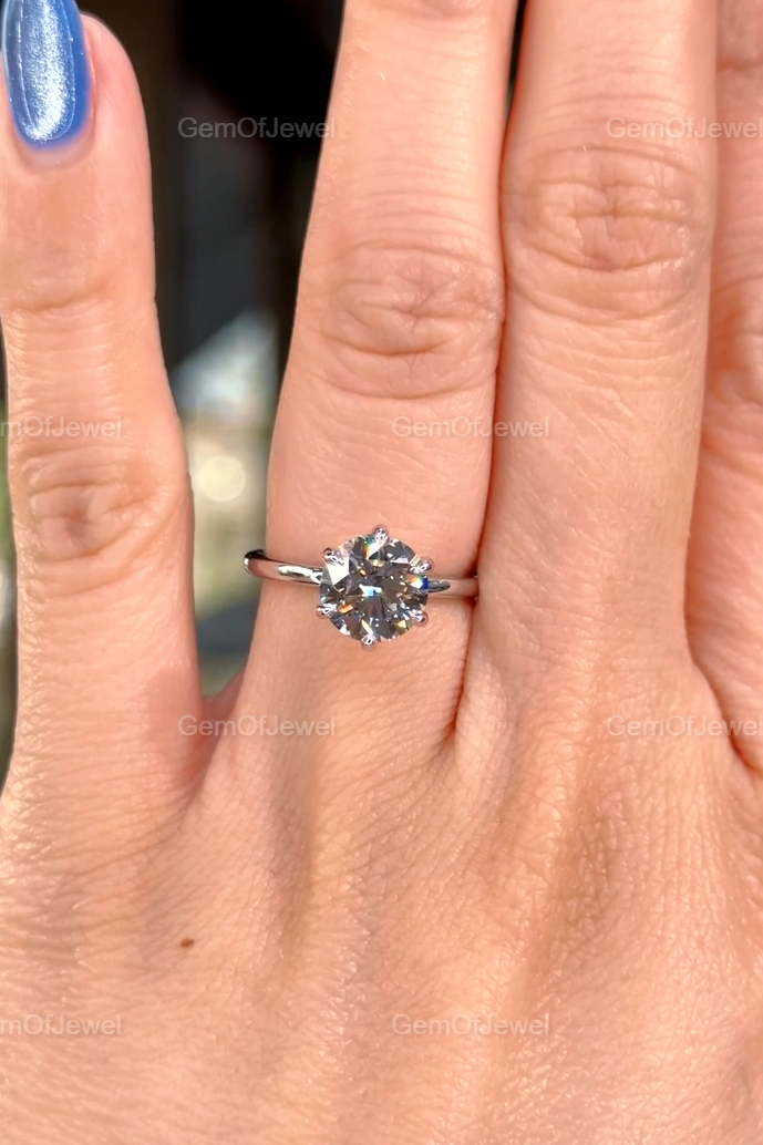 2CT Round Moissanite Ring, Round Engagement Ring, 14K Solid Gold Promise Ring, Round Solitaire Moissanite Bridal Ring, 6 Claw Prong Ring