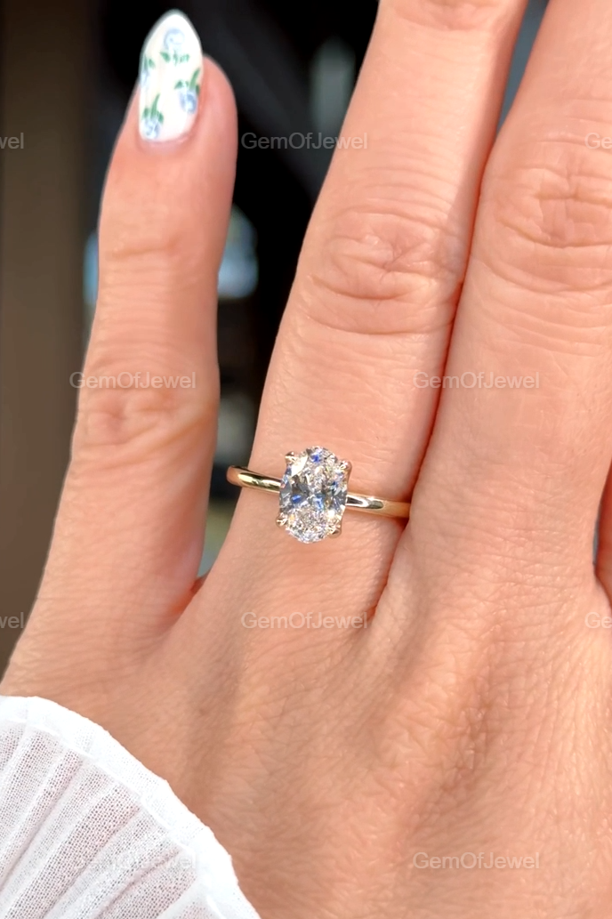 1 CT Oval Cut Solitaire Moissanite Ring, Tulip Lotus Prong Oval Moissanite Solitaire Engagement Ring, 14k Yellow Gold Flower Basket Ring