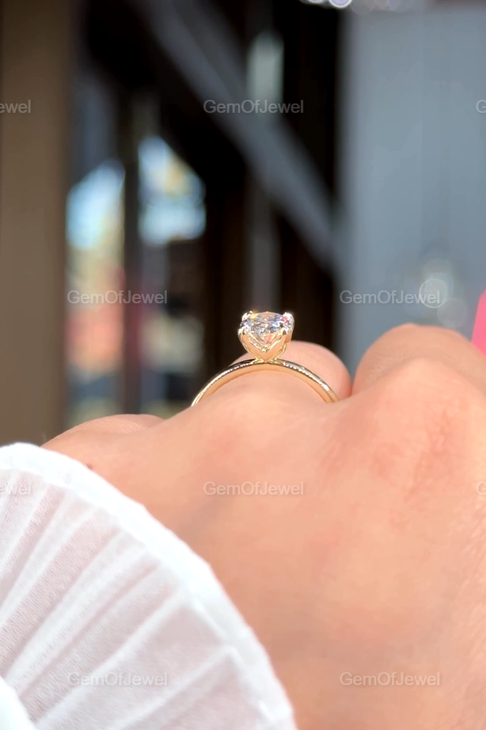 1 CT Oval Cut Solitaire Moissanite Ring, Tulip Lotus Prong Oval Moissanite Solitaire Engagement Ring, 14k Yellow Gold Flower Basket Ring