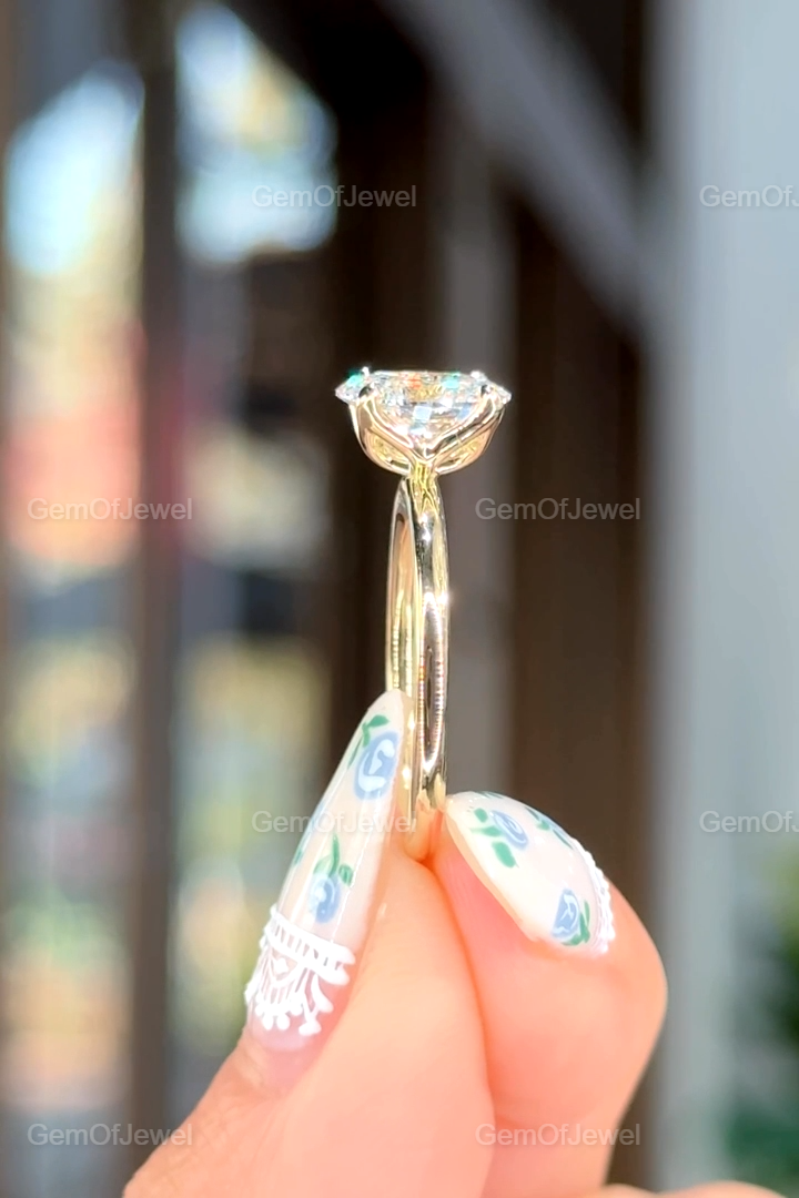 1 CT Oval Cut Solitaire Moissanite Ring, Tulip Lotus Prong Oval Moissanite Solitaire Engagement Ring, 14k Yellow Gold Flower Basket Ring