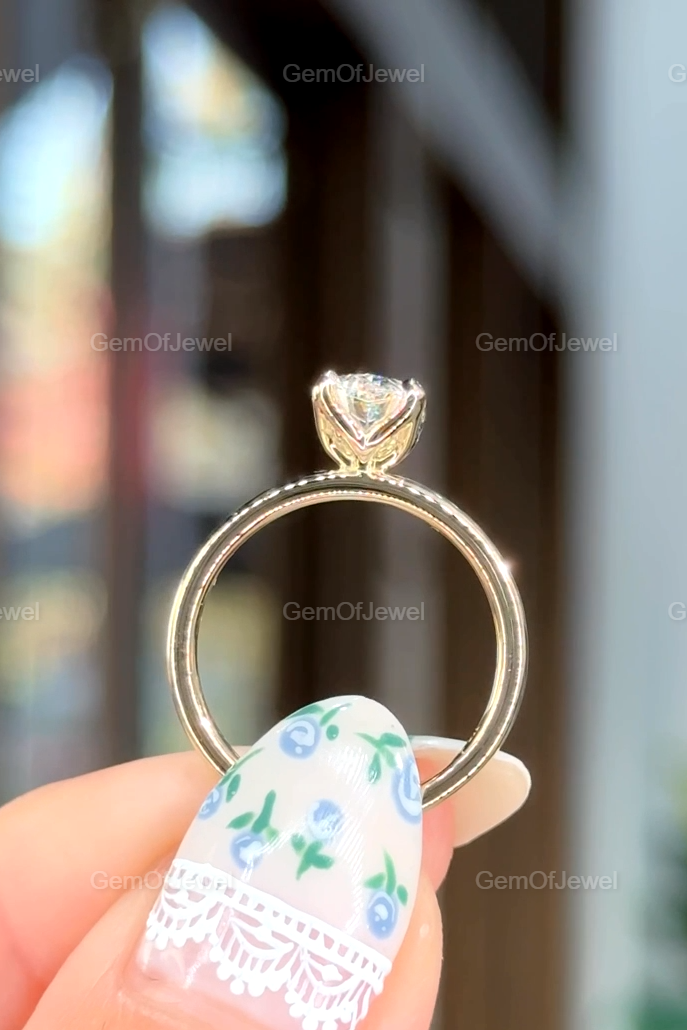 1 CT Oval Cut Solitaire Moissanite Ring, Tulip Lotus Prong Oval Moissanite Solitaire Engagement Ring, 14k Yellow Gold Flower Basket Ring