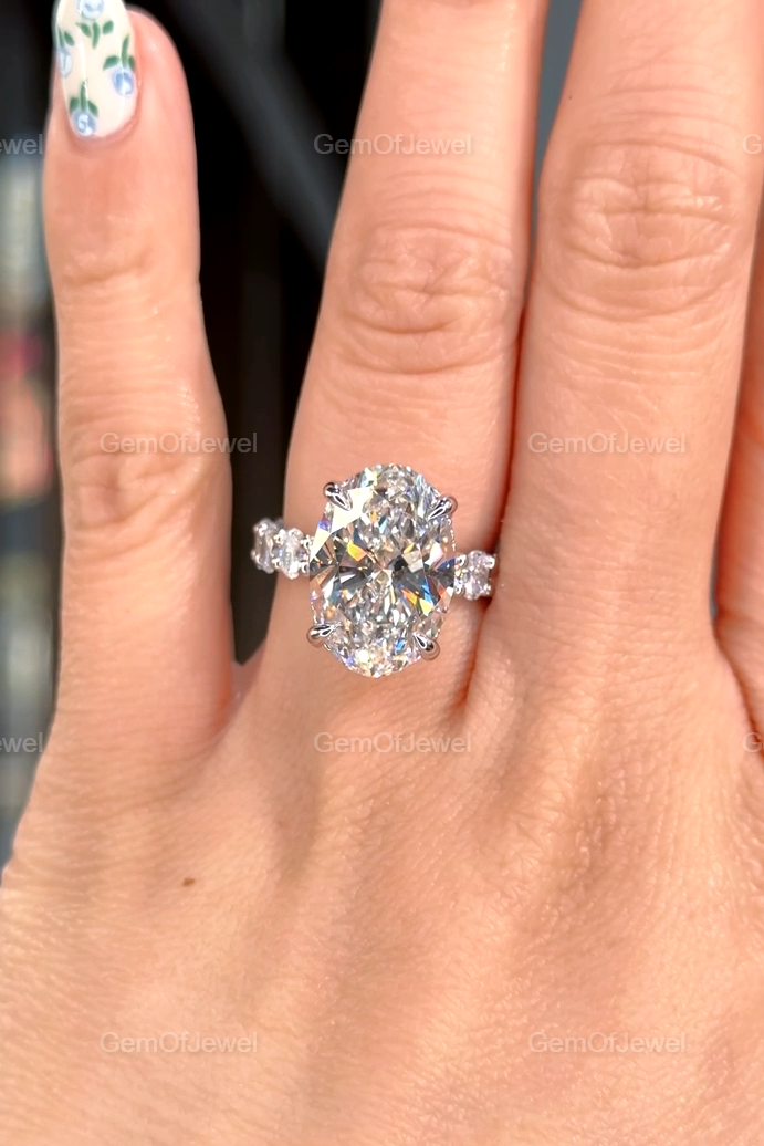 Oval Diamond Moissanite Vintage Ring With Oval Cut Pave Eternity Moissanite Diamond And Hidden Halo Ring, Oval Moissanite Vintage Halo Ring