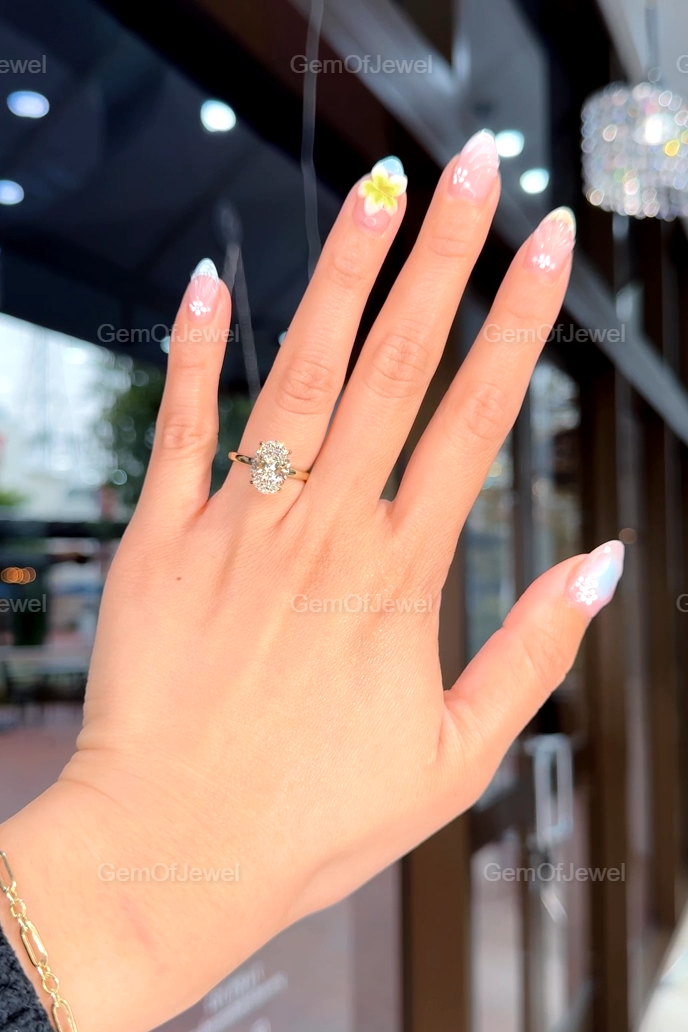 3CT Oval Cut Moissanite Engagement Ring, 14k Solid Gold Hidden Halo Wedding Ring, 3CT Moissanite Diamond Ring, Oval Cut Ring, Gift For Her