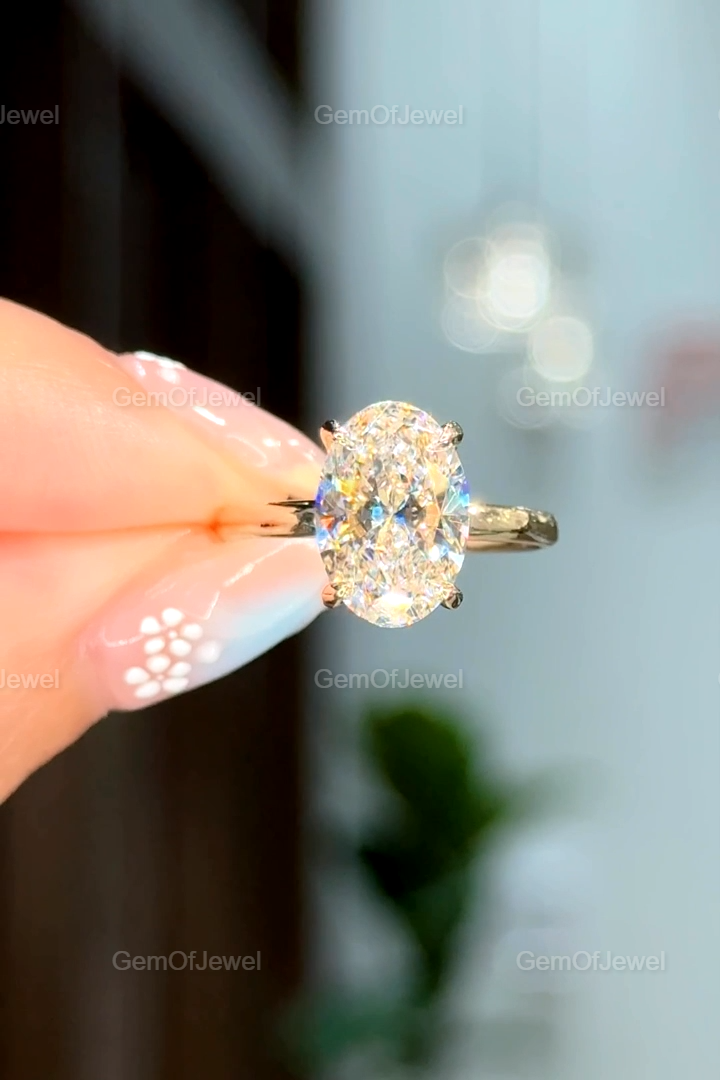 3CT Oval Cut Moissanite Engagement Ring, 14k Solid Gold Hidden Halo Wedding Ring, 3CT Moissanite Diamond Ring, Oval Cut Ring, Gift For Her