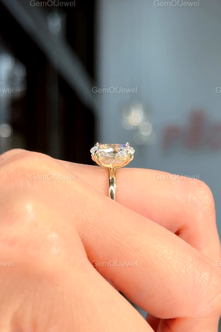 3CT Oval Cut Moissanite Engagement Ring, 14k Solid Gold Hidden Halo Wedding Ring, 3CT Moissanite Diamond Ring, Oval Cut Ring, Gift For Her