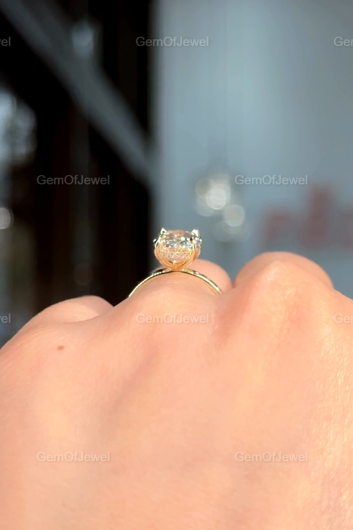 3CT Oval Cut Moissanite Engagement Ring, 14k Solid Gold Hidden Halo Wedding Ring, 3CT Moissanite Diamond Ring, Oval Cut Ring, Gift For Her