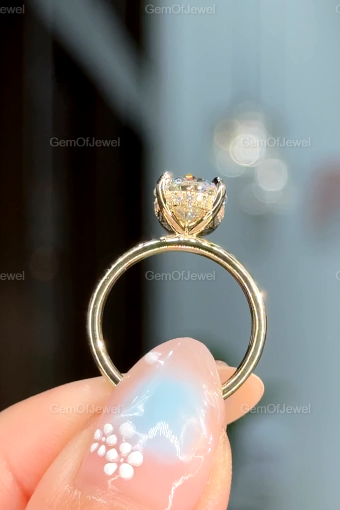 3CT Oval Cut Moissanite Engagement Ring, 14k Solid Gold Hidden Halo Wedding Ring, 3CT Moissanite Diamond Ring, Oval Cut Ring, Gift For Her