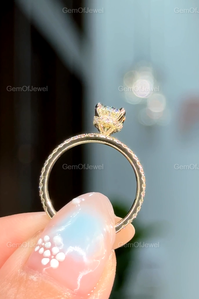 1CT Moissanite Diamond Engagement Ring, Oval Cut With Side Stones And Hidden Halo Diamond Ring, Oval Moissanite Diamond Anniversary Ring