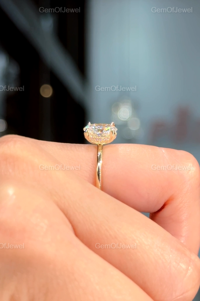 Oval Moissanite Diamond Ring 1.5CT Oval Moissanite Engagement Ring With Hidden Halo Diamond On Solitaire Band Ring, Oval Diamond Ring