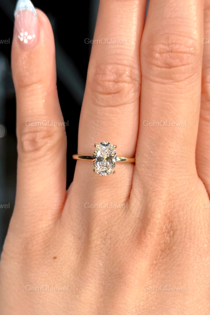 Oval Moissanite Diamond Ring 1.5CT Oval Moissanite Engagement Ring With Hidden Halo Diamond On Solitaire Band Ring, Oval Diamond Ring