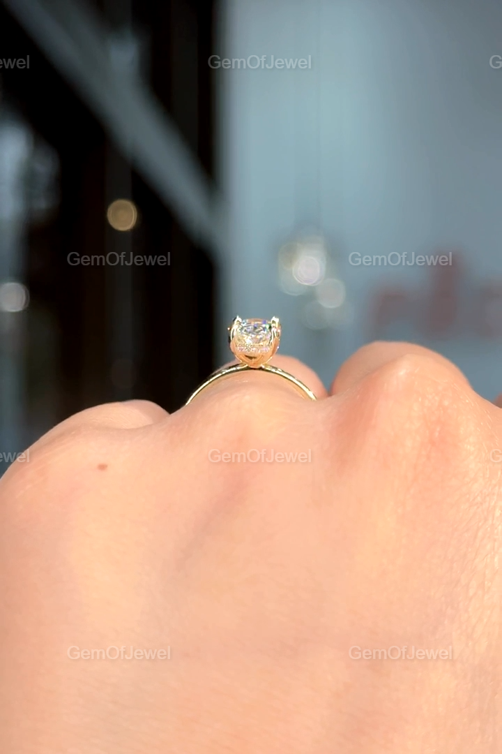 Oval Moissanite Diamond Ring 1.5CT Oval Moissanite Engagement Ring With Hidden Halo Diamond On Solitaire Band Ring, Oval Diamond Ring