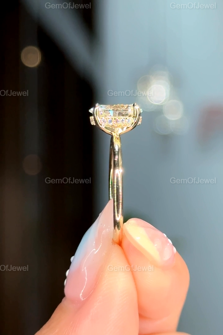 Oval Moissanite Diamond Ring 1.5CT Oval Moissanite Engagement Ring With Hidden Halo Diamond On Solitaire Band Ring, Oval Diamond Ring