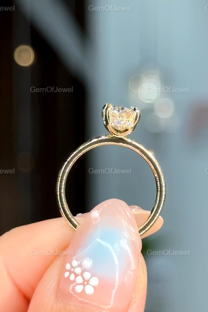 Oval Moissanite Diamond Ring 1.5CT Oval Moissanite Engagement Ring With Hidden Halo Diamond On Solitaire Band Ring, Oval Diamond Ring