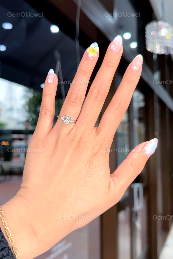 Oval Cut Moissanite Diamond with Side Round Cut Moissanite Engagement Ring, Oval Diamond Ring with Round Diamonds, 1ct Oval Moissanite Ring