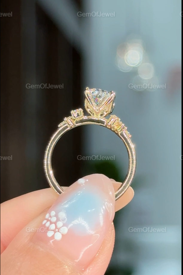 2CT Cushion Diamond Moissanite Ring With Side Round Moissanite Diamond, 2CT Diamond Ring For Her, Cluster Setting Ring, 2CT Cushion Ring