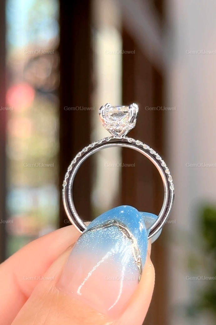 Radiant Moissanite Diamond With Halo Of Round Moissanite Diamond Ring For Her Or Engagement Ring, Radiant Moissanite Diamond Ring For Her