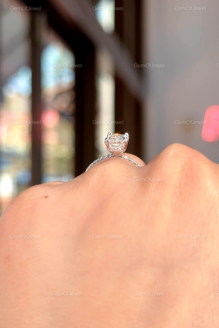 Radiant Moissanite Diamond With Halo Of Round Moissanite Diamond Ring For Her Or Engagement Ring, Radiant Moissanite Diamond Ring For Her