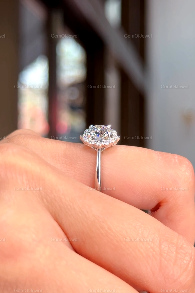 Round Moissanite Diamond 1.50CT Diamond With Flower Shape Halo of Round Moissanite Engagement Ring, With Lotus Prong Halo Diamond Ring