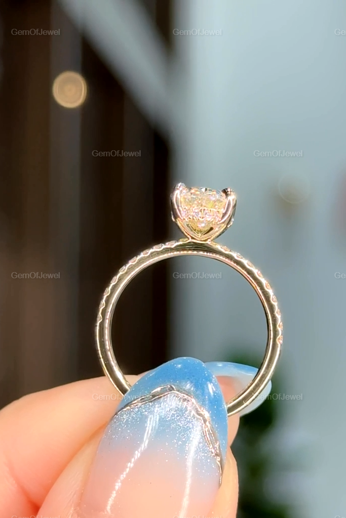 Oval Diamond Moissanite Ring With Halo And Pave Eternity Engagement Ring For Her, Oval Diamond Ring, Oval Moissanite Diamond Engagement Ring