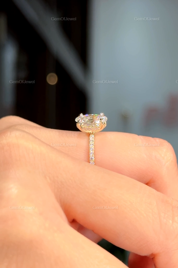 Oval Diamond Moissanite Ring With Halo And Pave Eternity Engagement Ring For Her, Oval Diamond Ring, Oval Moissanite Diamond Engagement Ring