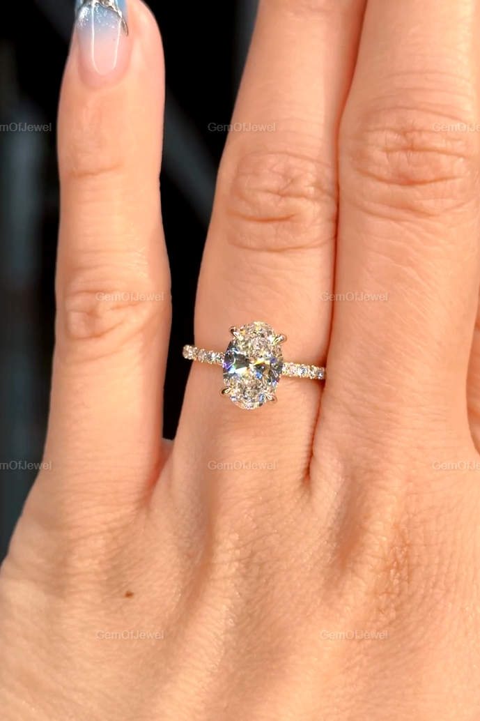 Oval Diamond Moissanite Ring With Halo And Pave Eternity Engagement Ring For Her, Oval Diamond Ring, Oval Moissanite Diamond Engagement Ring