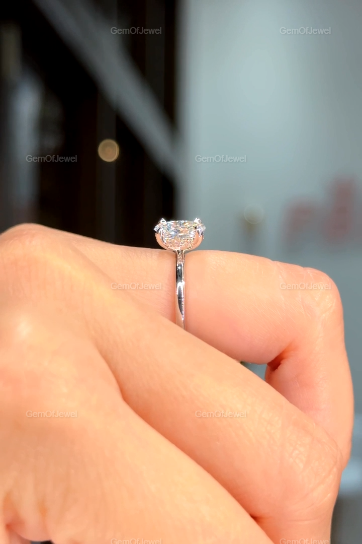 Oval Diamond Moissanite Ring With Hidden Halo And Solitaire Engagement Ring, Oval Diamond Ring, Oval Moissanite Engagement Ring, 1ct Ring