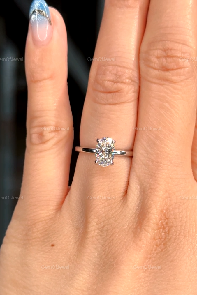 Oval Diamond Moissanite Ring With Hidden Halo And Solitaire Engagement Ring, Oval Diamond Ring, Oval Moissanite Engagement Ring, 1ct Ring