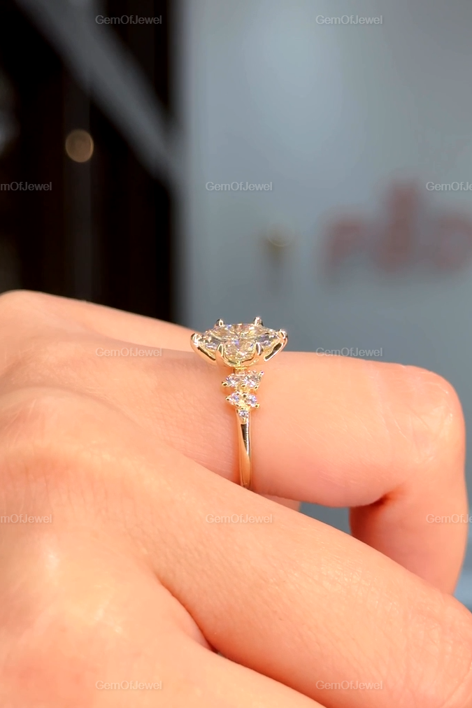1CT Marquise Diamond Moissanite Ring With Side Round Moissanite Diamond, 1CT Diamond Ring For Her, Cluster Setting Ring, 1CT Marquise Ring