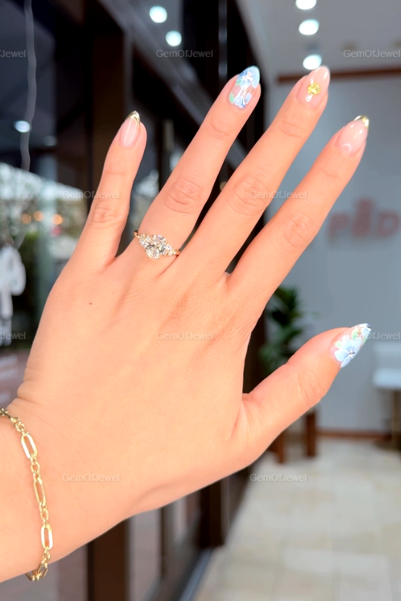 1.50 CT Oval Diamond Moissanite Ring With Side Round Moissanite Diamond, 2CT Diamond Ring For Her, Cluster Setting Ring, 1.5CT Oval Ring