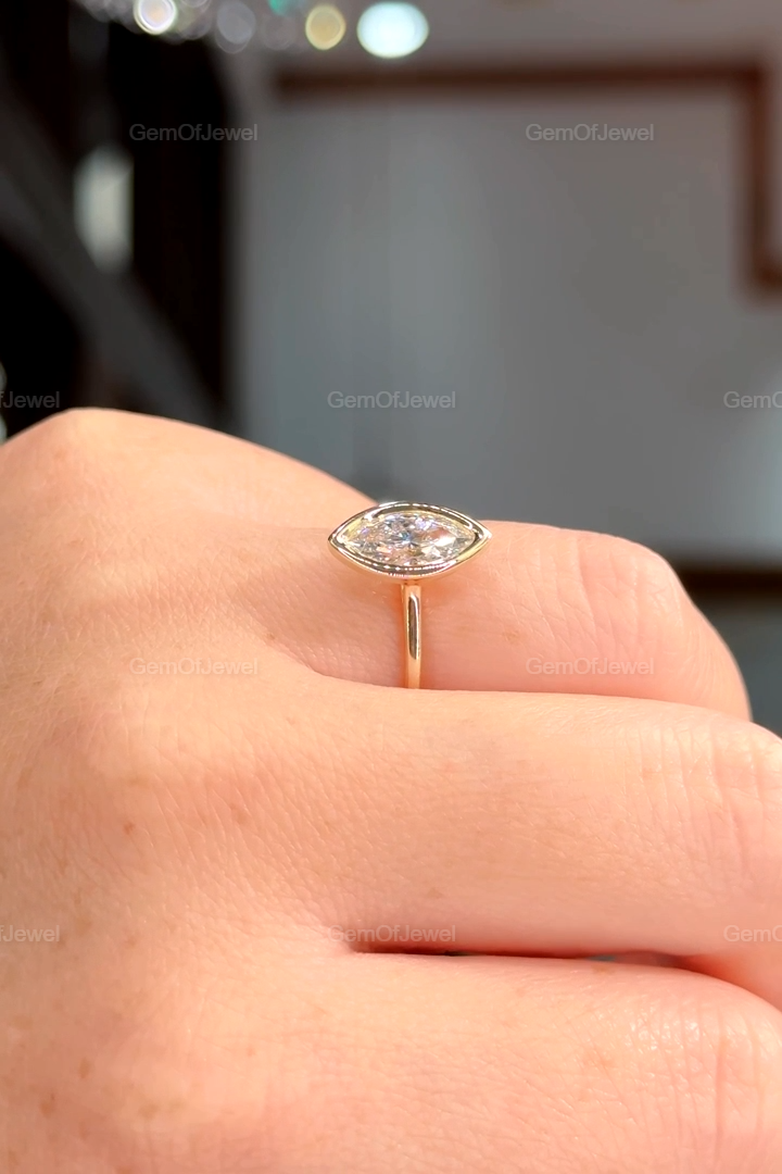 1CT Marquise Moissanite Diamond Engagement Ring, Bezel Set Marquise, Bezel Set Moissanite Ring, Marquise Solitaire Ring, Gift For Her