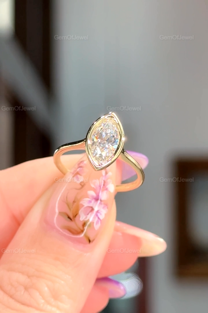 1CT Marquise Moissanite Diamond Engagement Ring, Bezel Set Marquise, Bezel Set Moissanite Ring, Marquise Solitaire Ring, Gift For Her