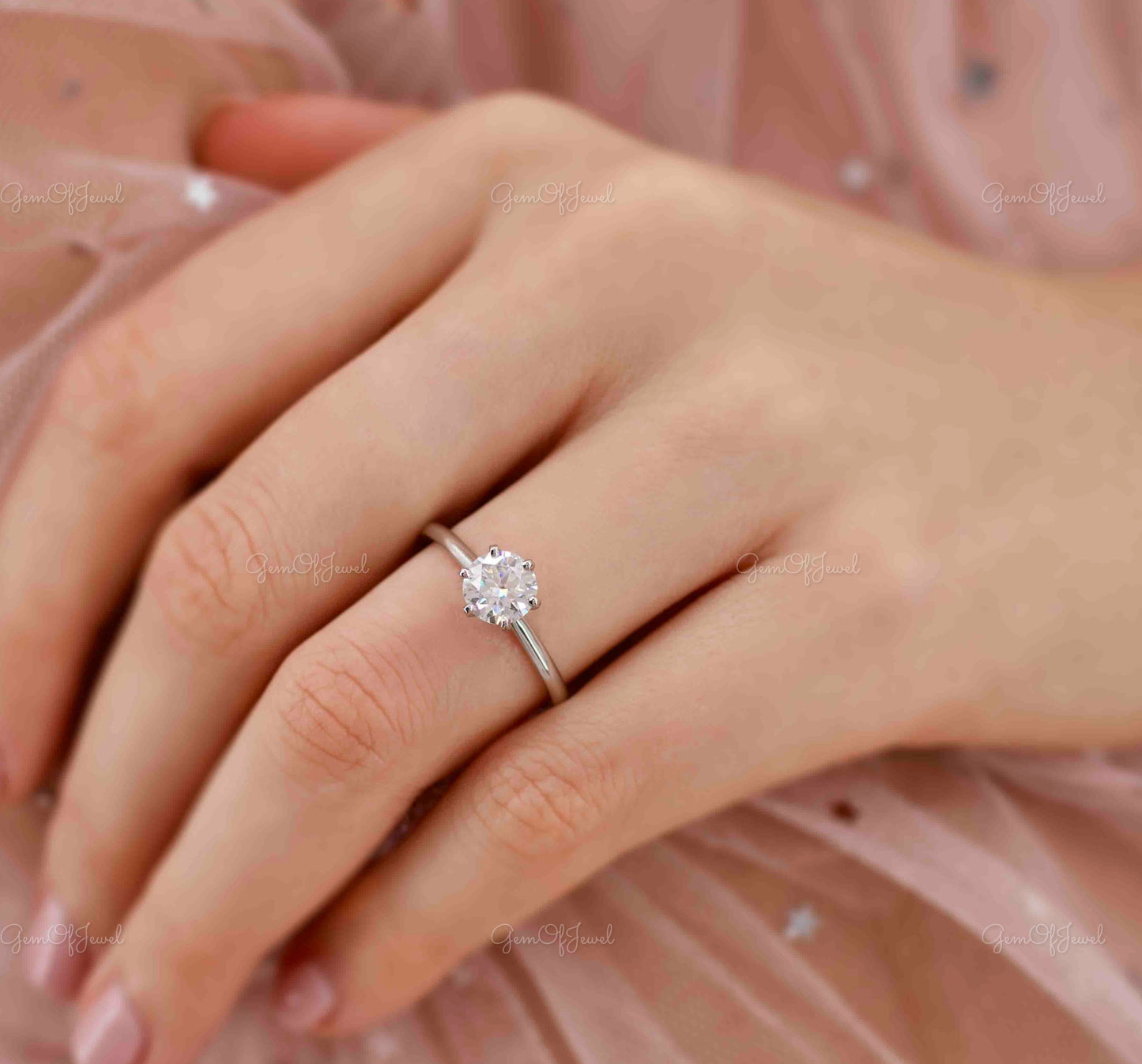 1 Carat Round Moissanite Diamond 14K Gold Ring Moissanite Engagement Ring With Tapered Band High Mount setting Ring For Her, Moissanite ring