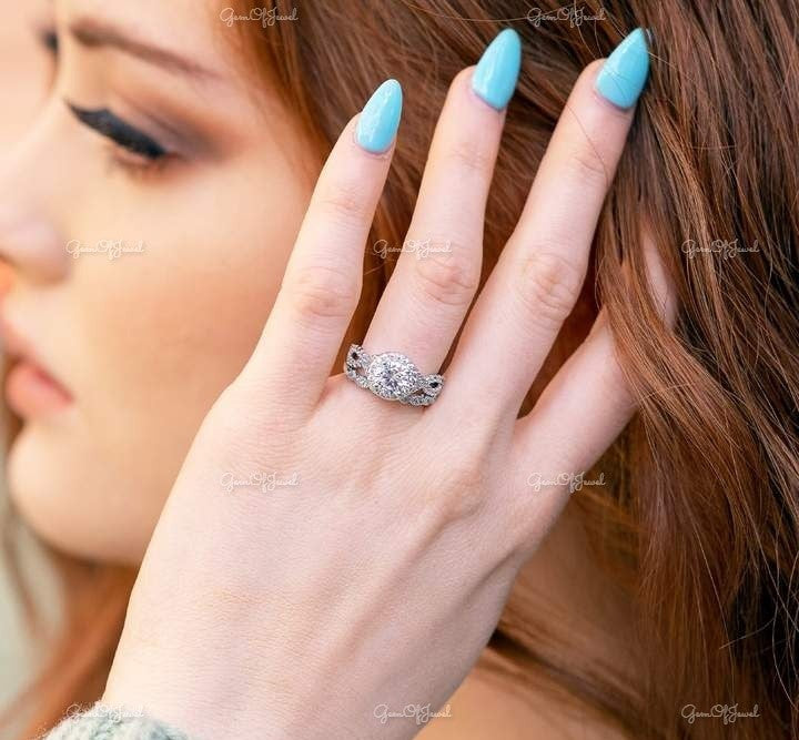 1.2 CT Round Moissanite Diamond Infinity Inspired Ring With Halo And Pave Diamond Eternity For Her , Engagement Ring, Round Diamond Ring