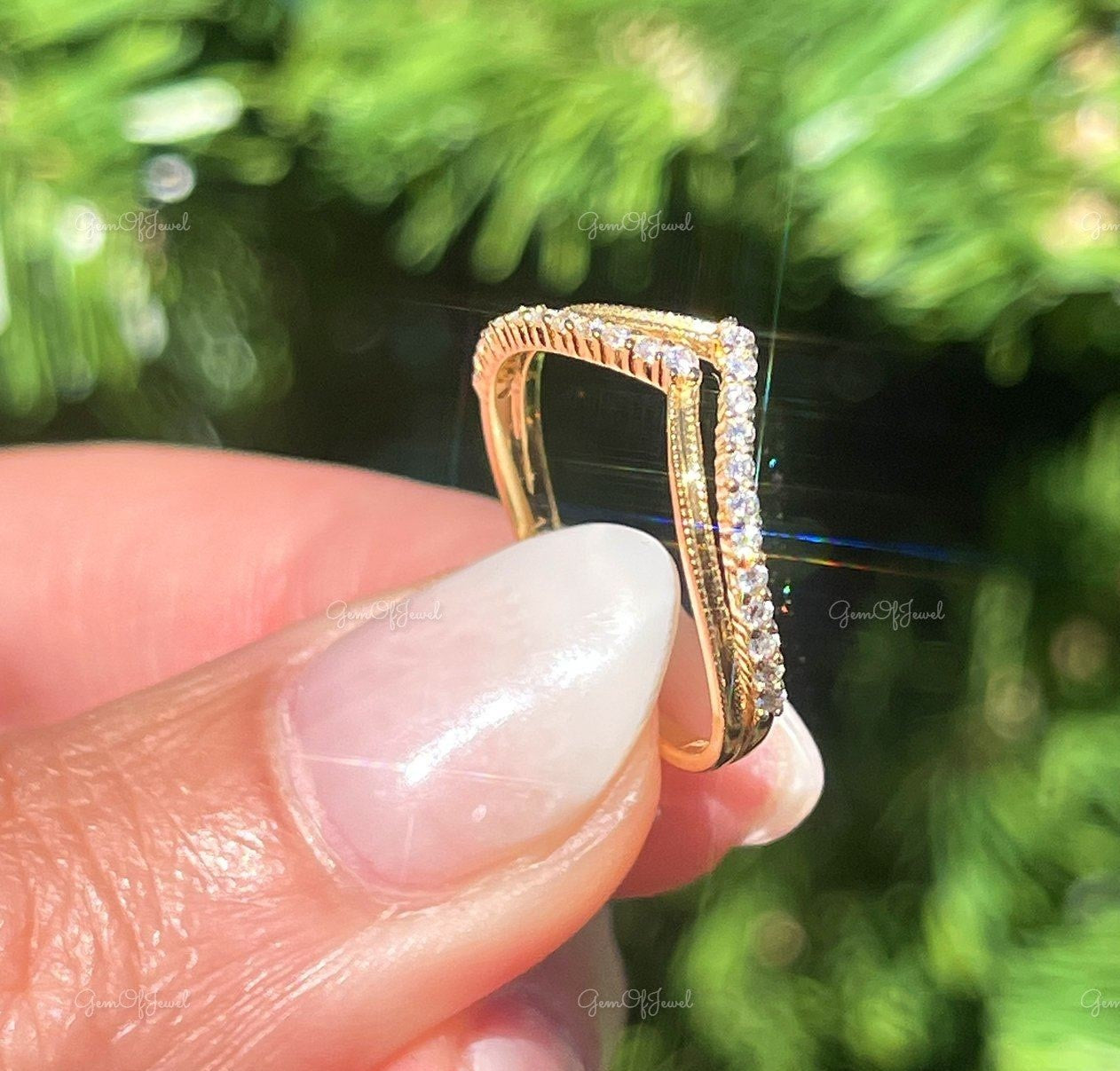 Dainty Round Moissanite Diamond Split Shank Wedding Band 18K Yellow Gold Band For Ring , Minimalist Band For Her