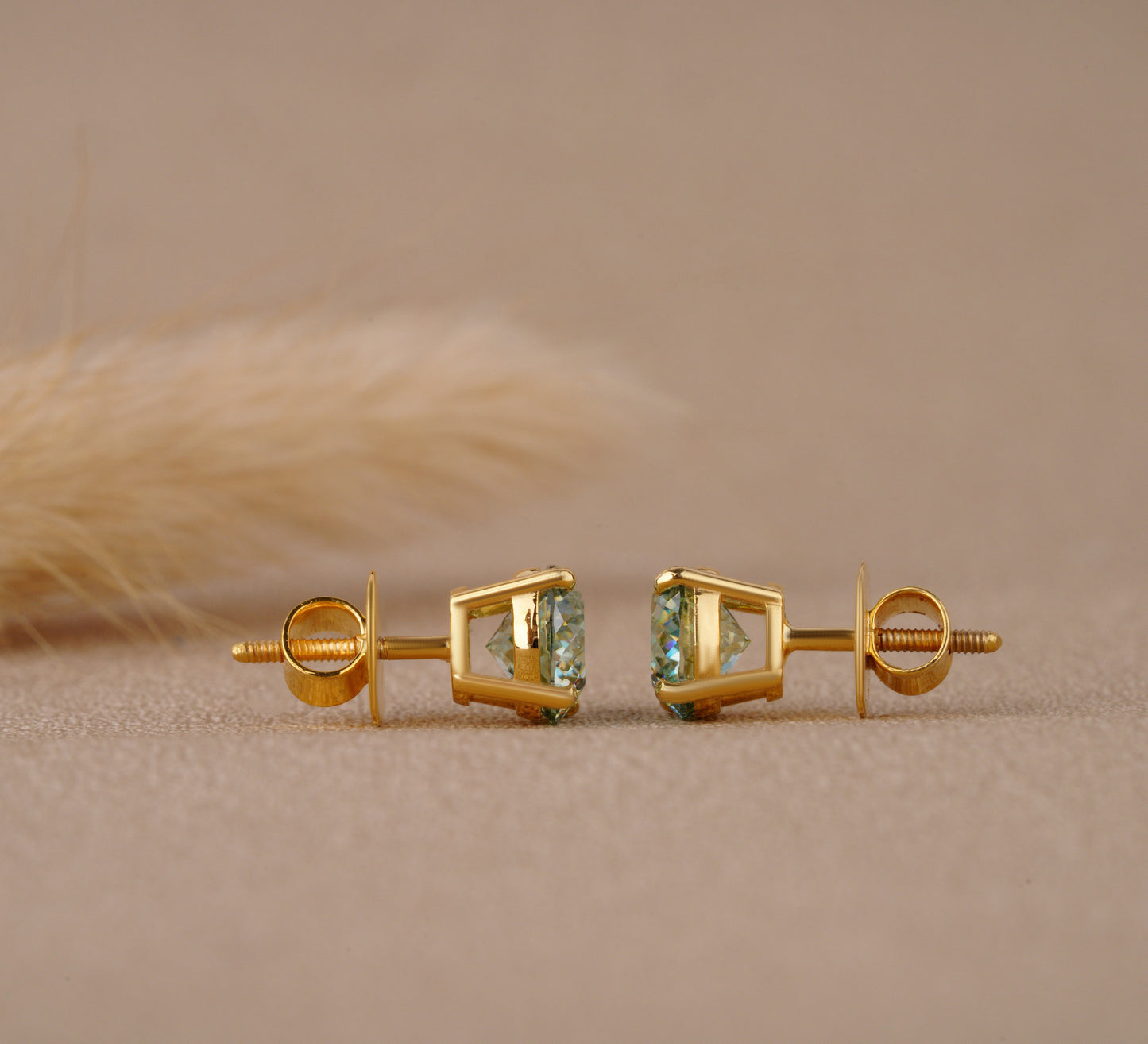 Portuguese Cut Green Moissanite Diamond Stud Earrings, Moissanite Diamond Stud Earring, Diamond Stud Earring , Green Moissanite Stud Earring