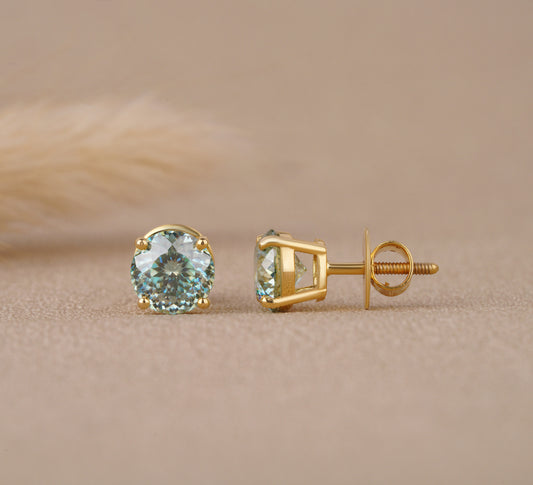 Portuguese Cut Green Moissanite Diamond Stud Earrings, Moissanite Diamond Stud Earring, Diamond Stud Earring , Green Moissanite Stud Earring