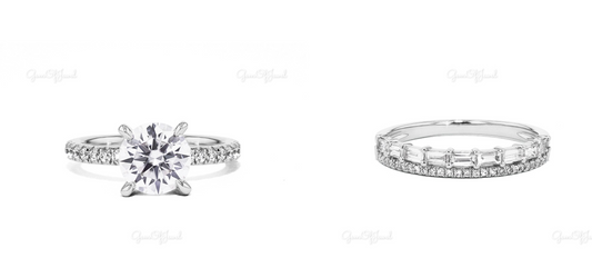 2CT Diamond Ring Moissanite Gold Ring With Thick Band And Split Band Matching Band Bridal Set Gift, Wedding Ring And Stackable Band Set