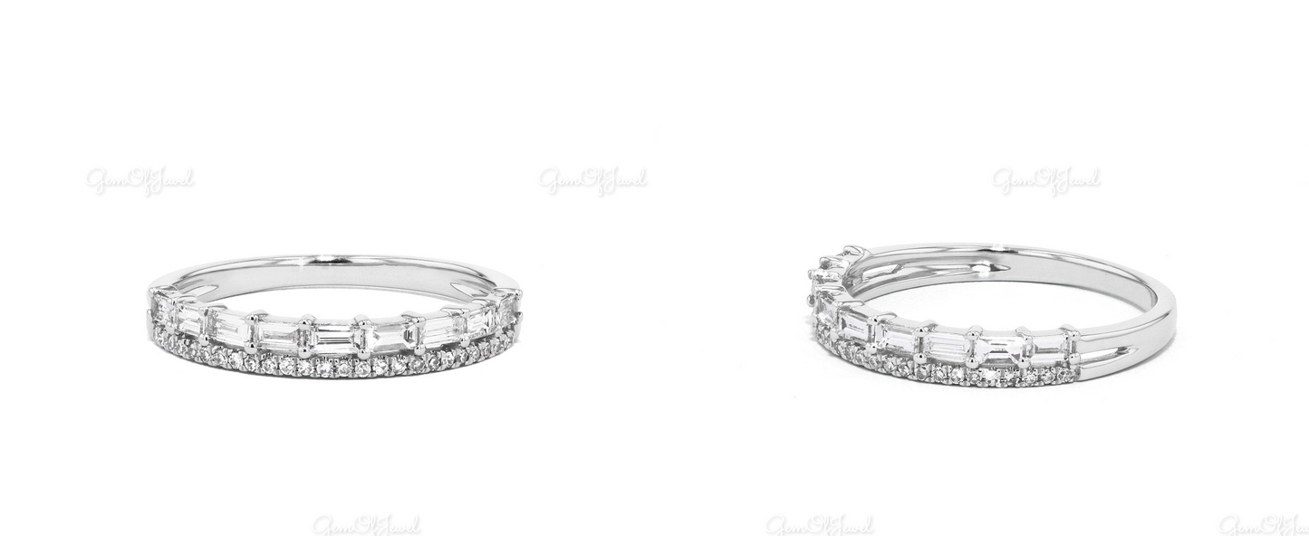 2CT Diamond Ring Moissanite Gold Ring With Thick Band And Split Band Matching Band Bridal Set Gift, Wedding Ring And Stackable Band Set