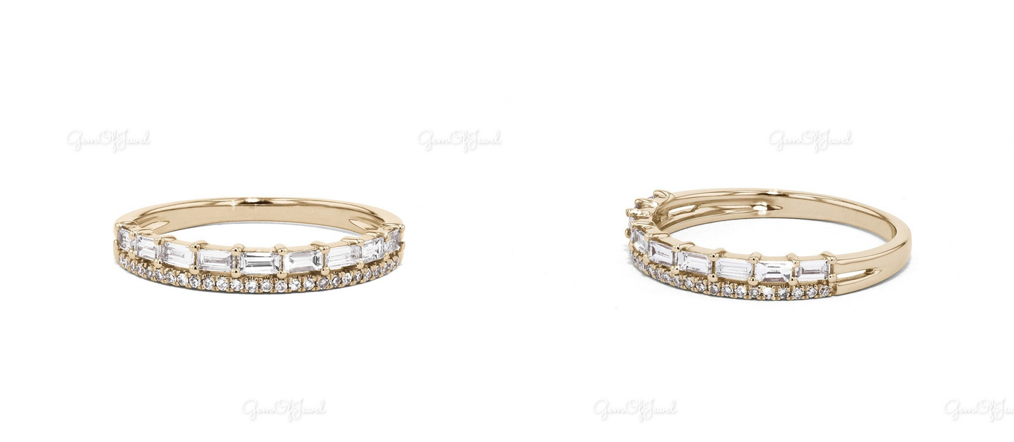 2CT Diamond Ring Moissanite Gold Ring With Thick Band And Split Band Matching Band Bridal Set Gift, Wedding Ring And Stackable Band Set