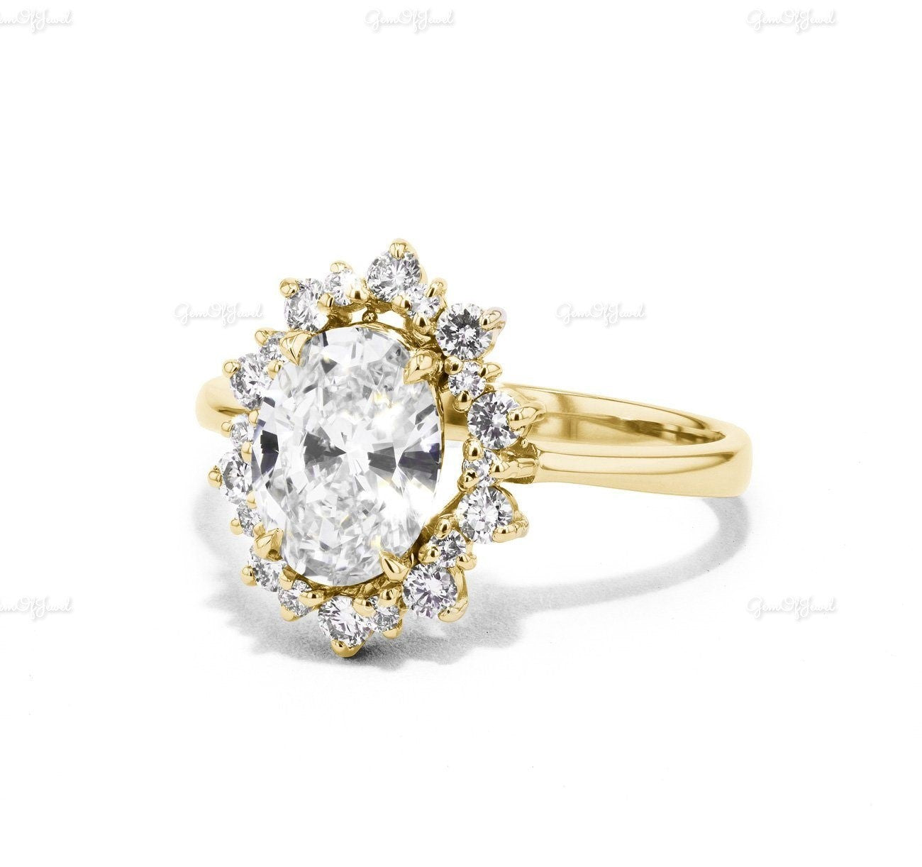 2CT Oval Moissanite Diamond With Flower Halo OF Round Moissanite Diamond Cathedral Setting Gold Ring For Her, Gift For Her, Ring For her