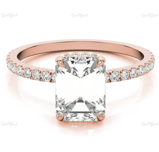 3CT Emerald Moissanite Diamond Under Halo Yellow Gold Ring With Eternity Band For Her Or Engagement Ring, Moissanite Wedding Ring