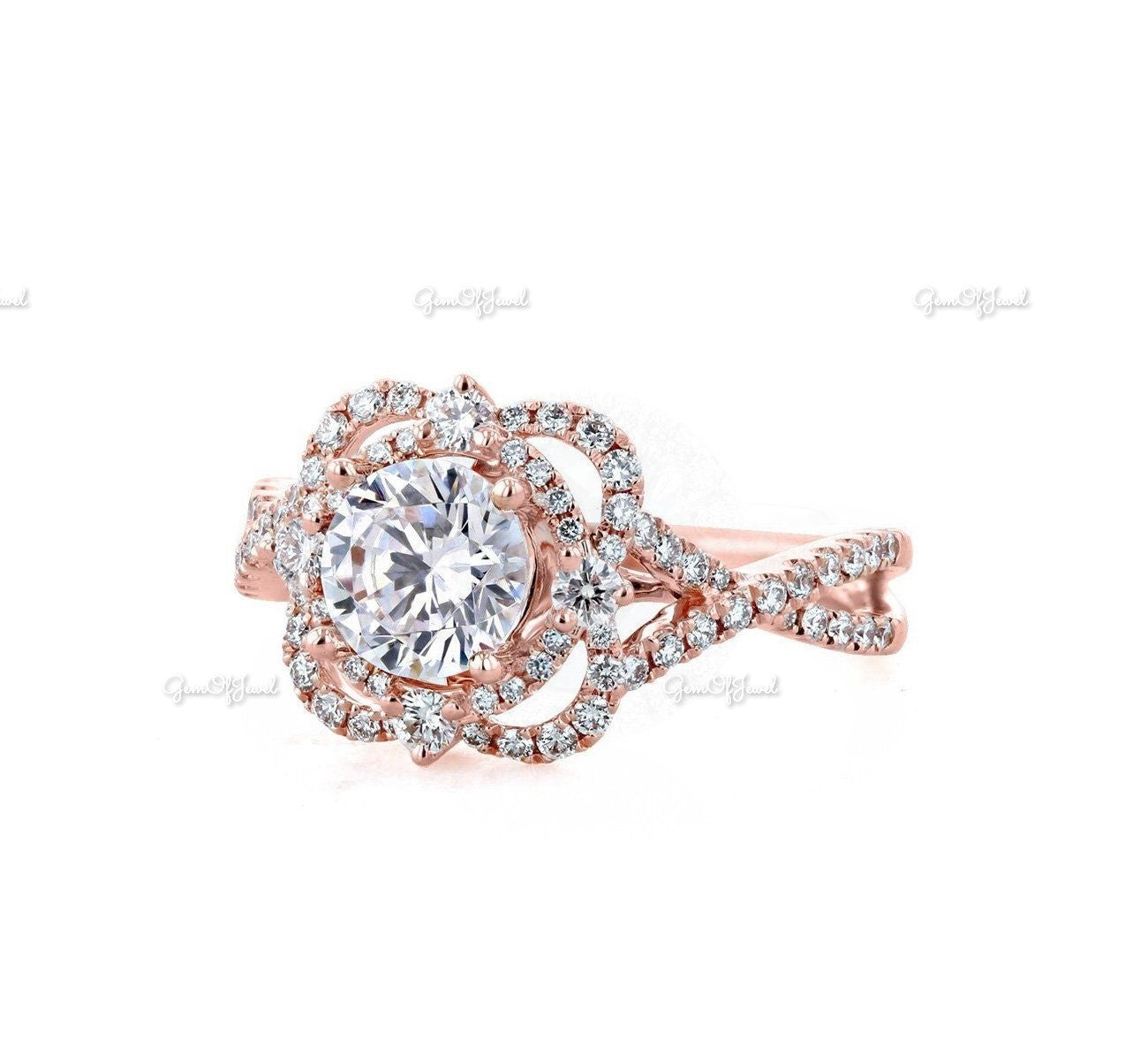 Round Moissanite Diamond Double Halo Ring Engagement Ring Anniversary Ring Brilliant Cut Eternity Band Diamond Ring For Her